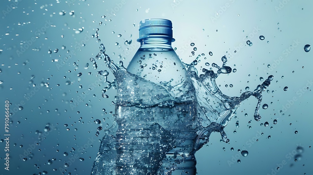 Serene Blue Water Bottle Splash on Gradient Background Serene Blue Water Bottle Splash on Gradient Background