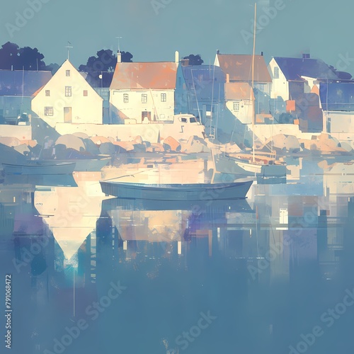 Early Morning Calm: A Serene Coastal Fishing Village by the Sea.