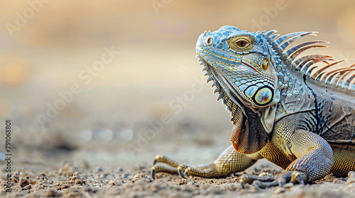 Lguana crawling with sandy background © imran