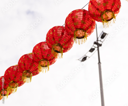 red Chinese lanterns on the background of the sky