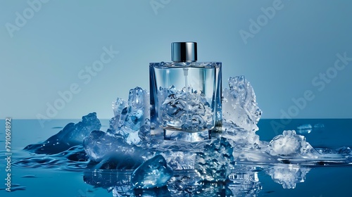 Luxury in Melting: Glass Bottle and Melting Ice photo
