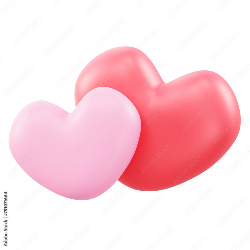 3D rendered pair of intertwined hearts on transparent background