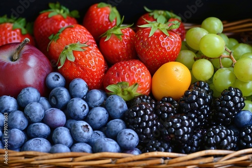 Fresh fruits in a basket © Leoarts