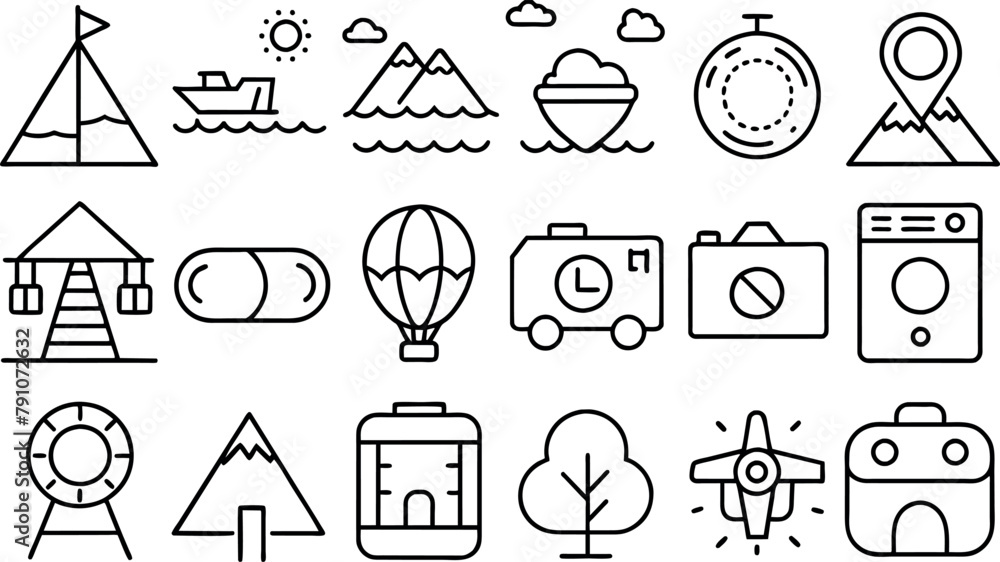 Set of Travel and Vacation line icons set