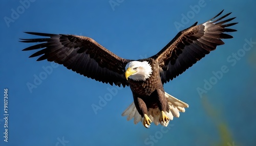 Majestic bald eagle spreads wings in flight