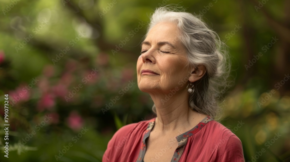 Serene Meditating Senior Woman in Garden Generative AI