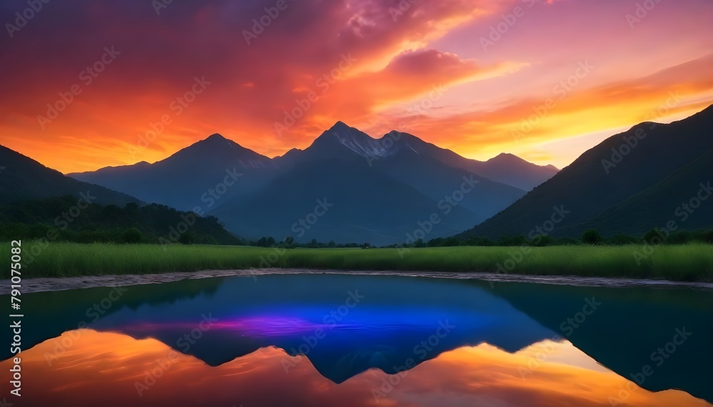 God beauty in nature reflected in multi colored sunset over mountains