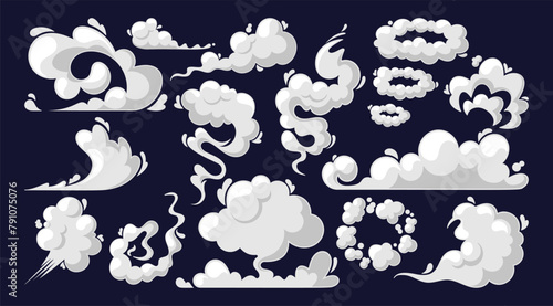 Cartoon Smoke Clouds, Vector White Aroma Or Toxic Steaming Vapor, Dust Steam. Design Elements, Flow Mist Or Smoky Steam © Pavlo Syvak