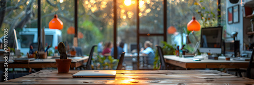 business office with blurred people casual wear with blurred bokeh  photo