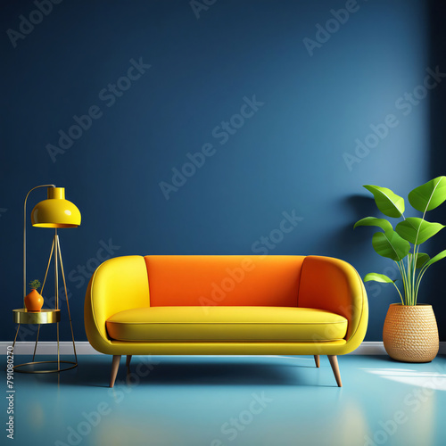 3d cartoon living room interior design with sofa and couch pink yellow blue modern