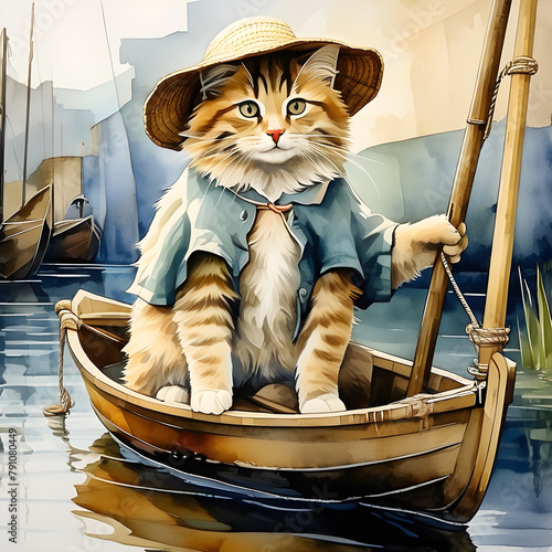 Vasily, the village cat, is quite the character. He can be seen strolling around with his fishing rod in one paw and a bucket in the other, ready to catch some fish for dinner. With his straw hat perc photo