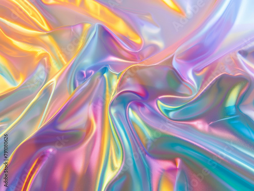 Disegno di texture olografica orizzontale astratta colori pastello per modello e sfondo - Onde olografiche vibranti con una texture liscia in un disegno astratto photo