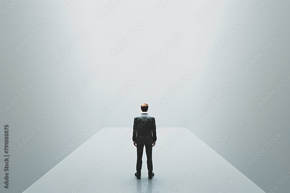 Fototapeta premium Businessman standing in corner of the room, rear view