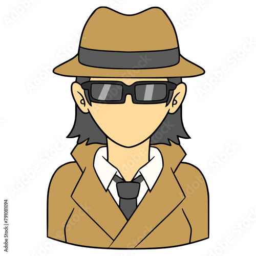 faceless woman detective illustration hand drawn isolated vector 