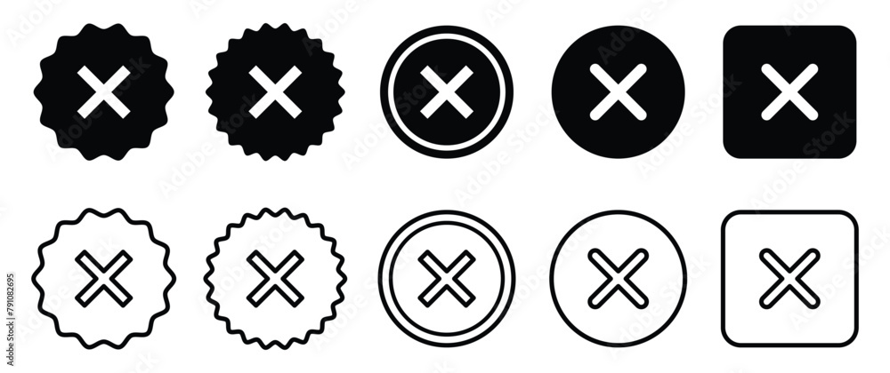 Set of error x mark. Line and glyph wrong cross mark. Vector Illustration. Set of error x mark. Line and glyph wrong cross mark. Vector Illustration.