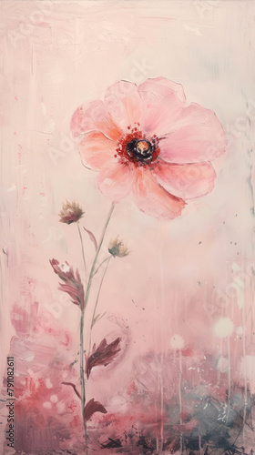 poppy flower on grunge background with watercolor effect, painting