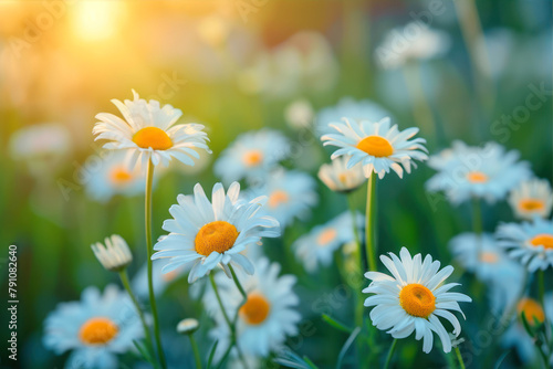 Beautiful daisies in the meadow. Nature background.