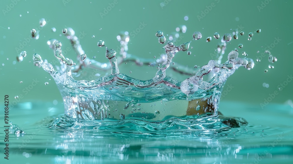 A tight shot of a water crown atop a splash, against a backdrop of a verdant wall A tight shot of a water crown atop a splash, against a backdrop of a verdant wall