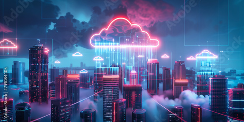 illustration of the cloud with city  photo