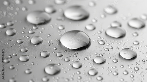  A tight shot of water droplets on a metal surface, contrasted by a monochrome image of the drops in black and white