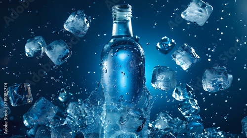 Pure and Vibrant  Transparent Bottle with Frozen Motion Ice Cubes