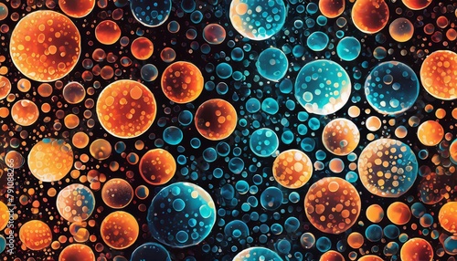 A vibrant and lively seamless pattern featuring abstract bubbles in a variety of sizes, perf photo