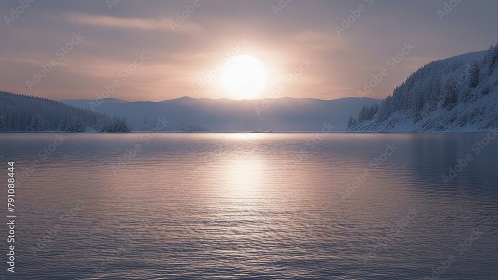 Obraz premium sunset over the lake _A poetic scene with a about Lake Baikal. . inspired by the beauty and tranquility of the lake, 