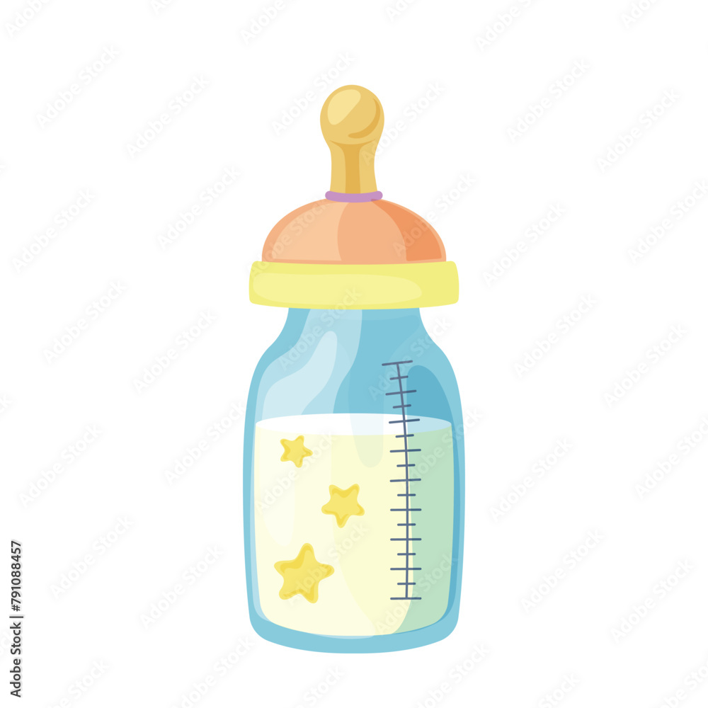 Natural milk in bottle with rubber pacifier for newborn baby feeding isolated on white background Natural milk in bottle with rubber pacifier for newborn baby feeding isolated on white background