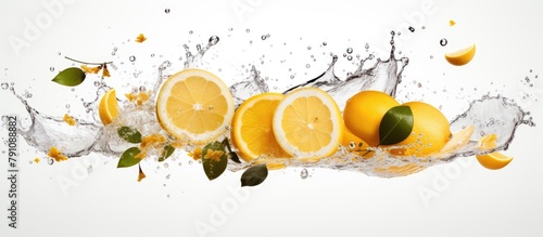 Lemons and water splash on white background