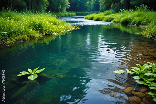 Forest river with clear water. Ai generative.