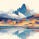Peaceful Mountain Getaway: Majestic Peaks, Tranquil Lake, and Golden Hues of Fall