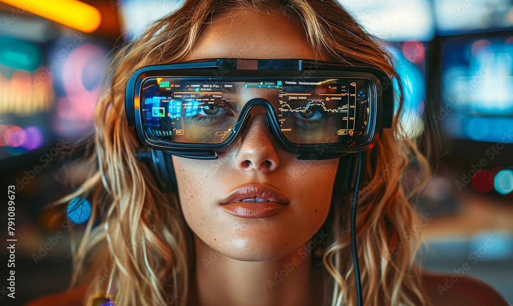 Young Businesswoman Using Innovative AR Tech for Creative Project Management in Modern Workspace Young Businesswoman Using Innovative AR Tech for Creative Project Management in Modern Workspace