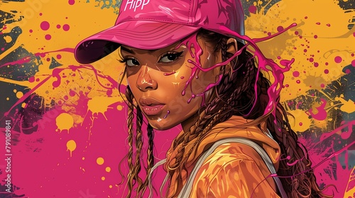 lady hip hop dancer long hair with neon pink baseball