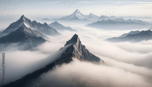 High mountain ridge in the clouds