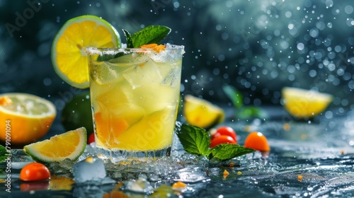 Refreshing alcoholic margarita with crushed ice and citrus fruits  summer drink