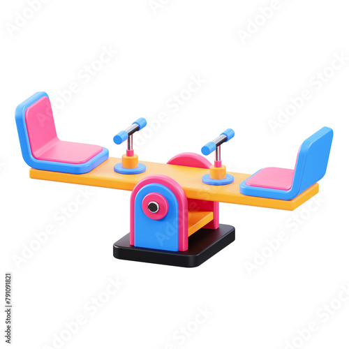 Colorful 3D rendered seesaw on a transparent background photo