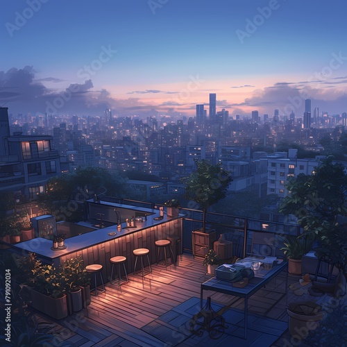 Modern, Sustainable Rooftop Bar - Exquisite Views of a City Skyline at Sunset