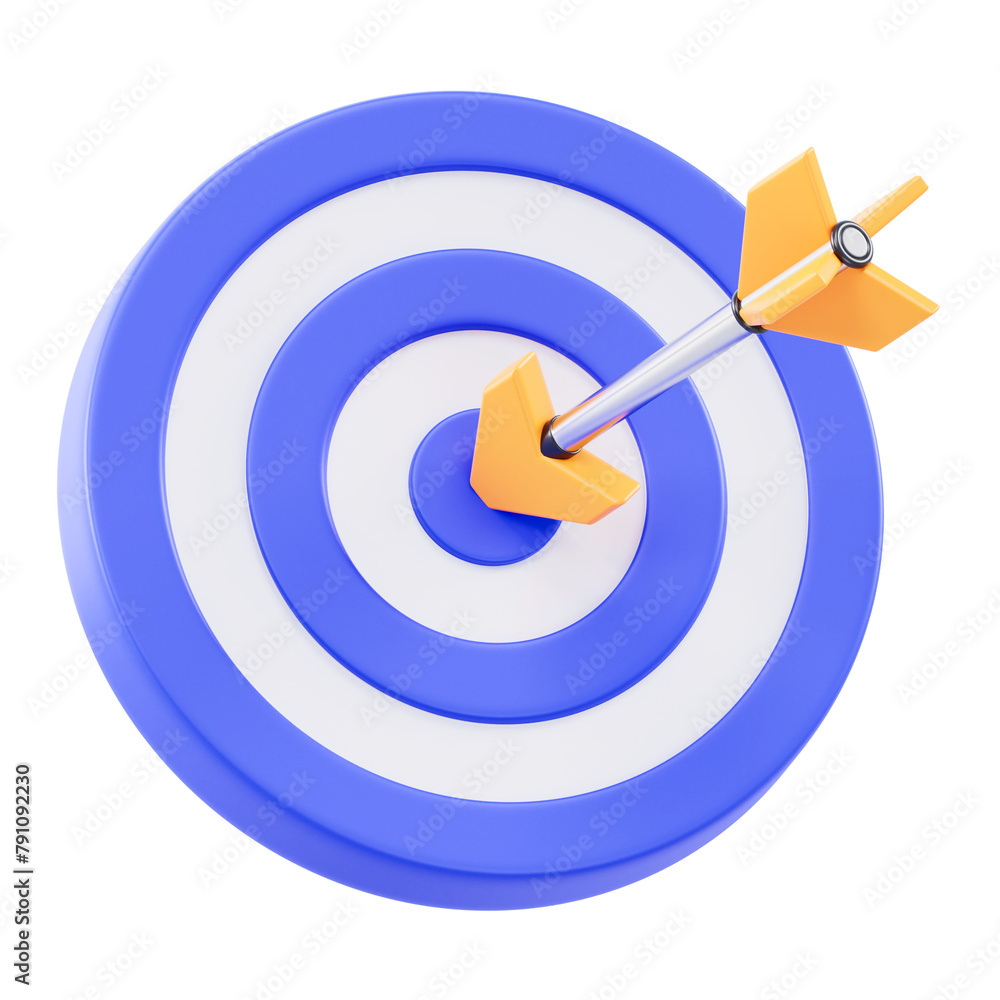 3D rendered blue target with arrow hit center 3D rendered blue target with arrow hit center