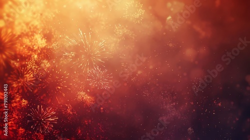 Vibrant bursts of red and gold fireworks, evoking a festive celebration.