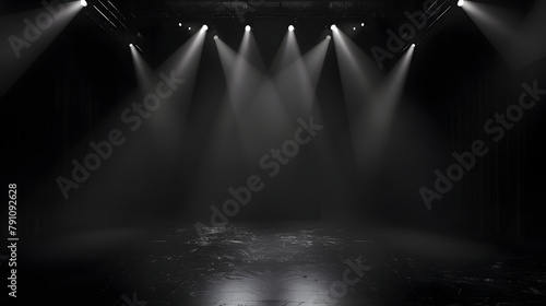 Dark and empty stage with spotlight and smoke, empty for presentation