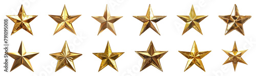 Golden stars with different finishes cut out png on transparent background