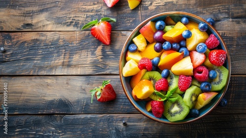 Refreshing fruit salad in a bowl, shot from above photo