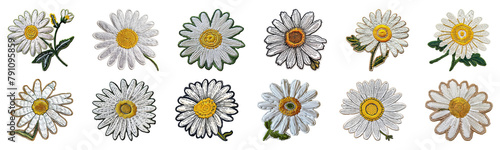 Embroidered daisy flower patches cut out png on transparent background