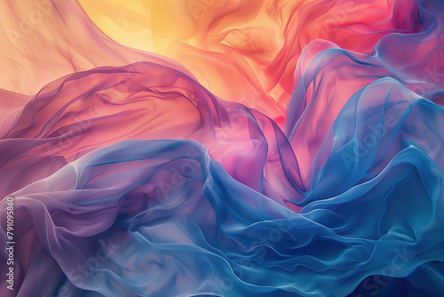 close up horizontal abstract image of colourful transparent flowing waves background