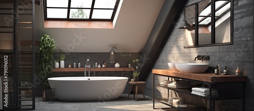 Bathroom with a large tub and sink