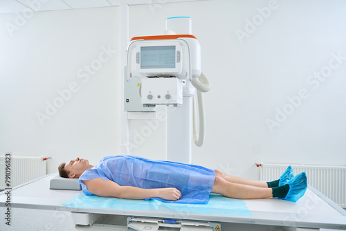 Adult patient prepared for digital radiography examination