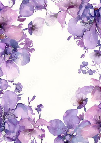 A purple flowery background with a white frame