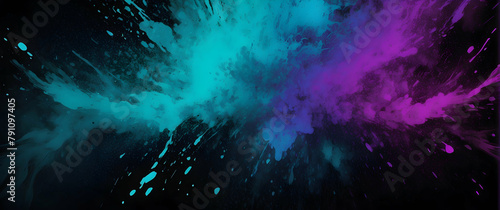 The image captures an explosive moment where cyan and magenta paint collide, creating a dynamic and powerful abstract art piece photo