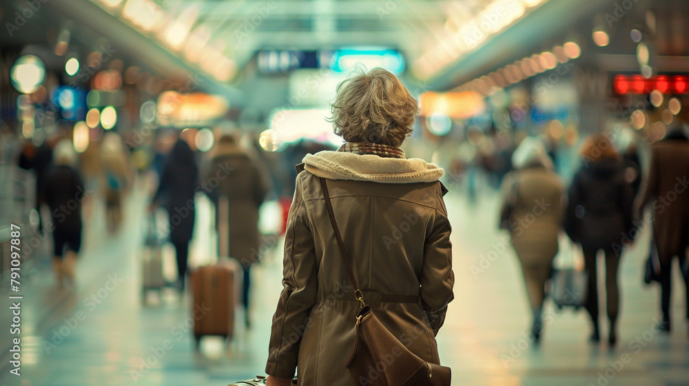 Lone Traveler in a Busy Train Station Lone Traveler in a Busy Train Station