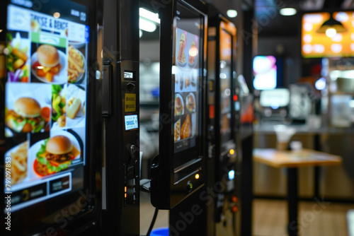 A restaurant with a few food vending machines